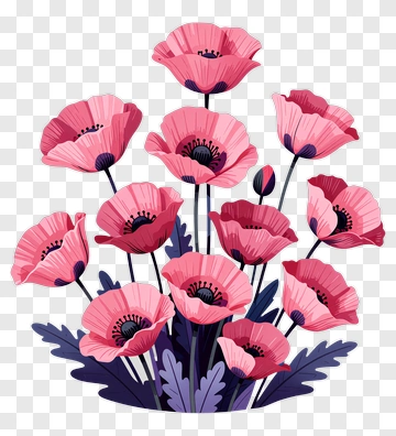 Pink Poppies With Dark Leaves PNG