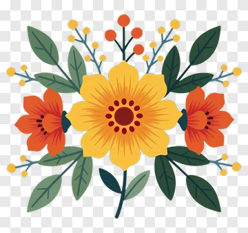 Floral Arrangement With Yellow And Orange Flowers PNG