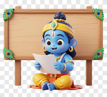 Blue Cartoon Krishna Reading Paper PNG