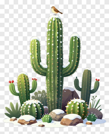 Bird Perched On Snow-Covered Cactus PNG