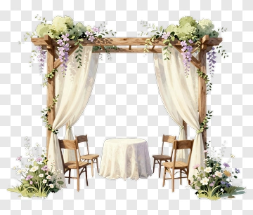 Wooden Arbor With Table And Chairs PNG