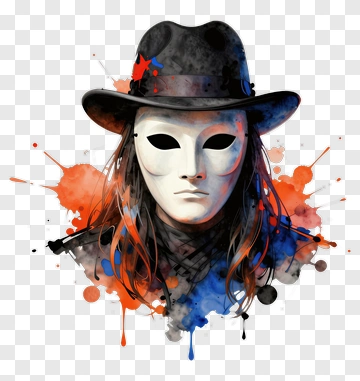 Masked Person With Hat And Paint Splatter PNG