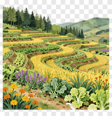 Terraced Vegetable Garden With Flowers PNG