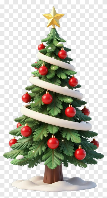 Christmas Tree With Red Ornaments And Gold Star PNG
