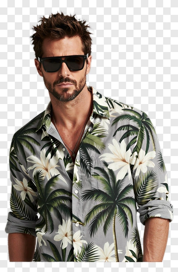 Man Wearing Hawaiian Shirt PNG