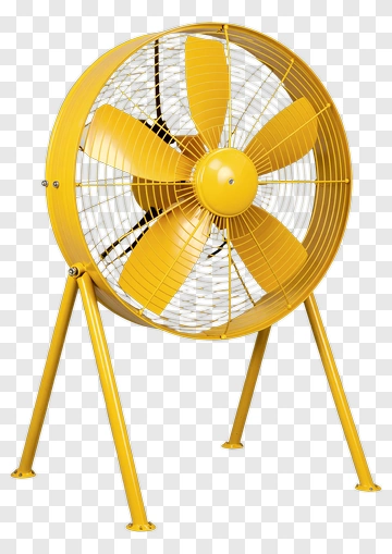 Yellow Industrial Fan With Metal Grille PNG