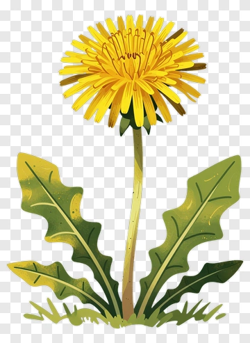 Dandelion With Green Leaves PNG