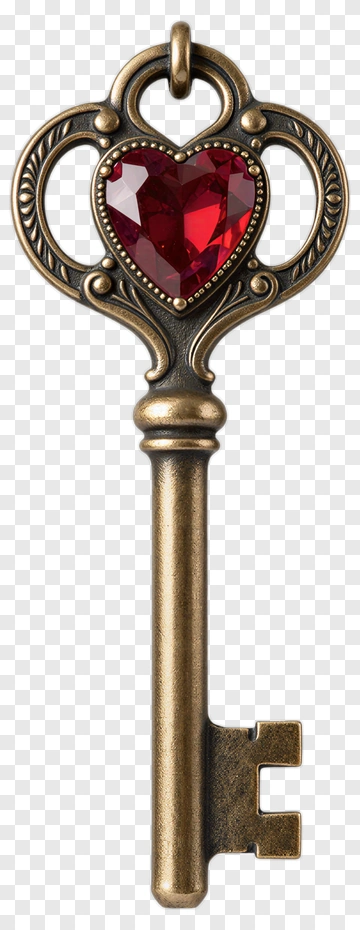 Vintage Key With Heart Gemstone PNG