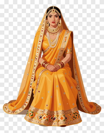 Woman In Traditional Orange Sari PNG