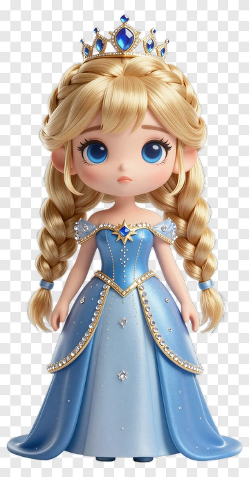 Princess In Blue Gown With Crown PNG