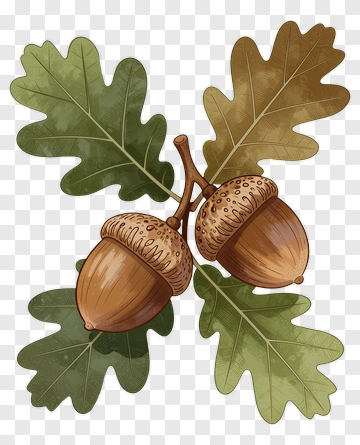 Hand-drawn Acorns And Oak Leaves PNG