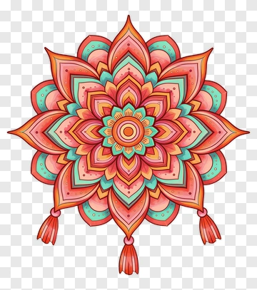 Colorful Mandala Flower Ornament PNG