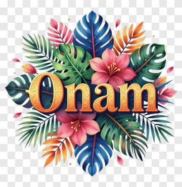Onam Festival Design With Tropical Leaves PNG
