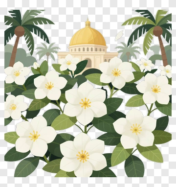 White Gardenia Flowers With Palm Trees PNG