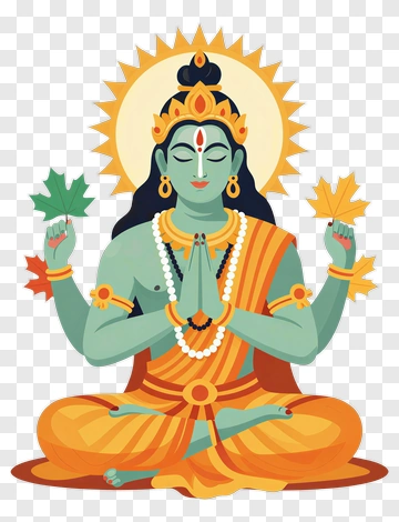 Meditating Goddess With Leaf Symbols PNG