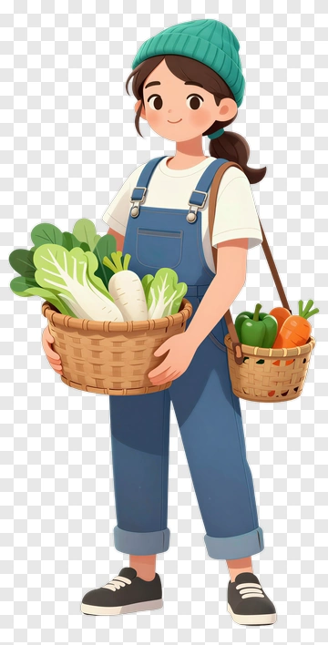 Girl With Vegetable Baskets PNG