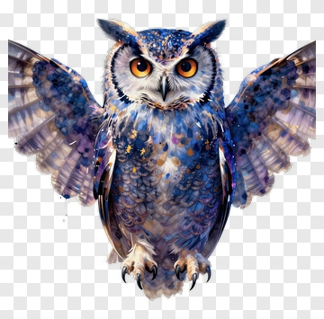 Blue And Purple Watercolor Owl PNG