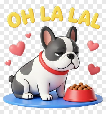 French Bulldog With Hearts And Food PNG
