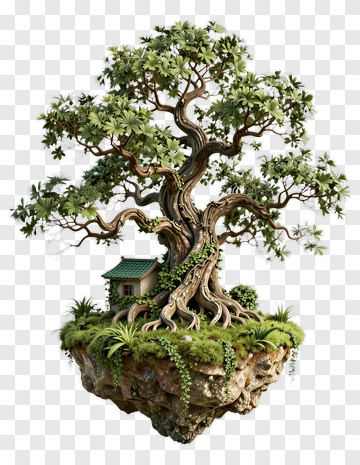 Floating Tree With Tiny House PNG