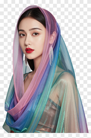 Woman Wearing Rainbow Scarf PNG