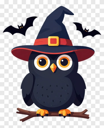 Cute Owl Wearing Witch Hat PNG