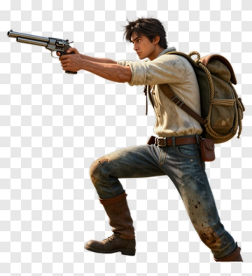 Explorer With Revolver In Jungle Ruins PNG