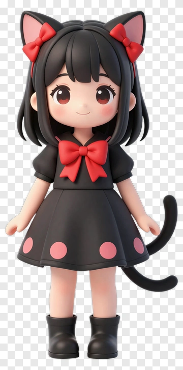 Cat Girl With Red Bow And Polka Dots PNG