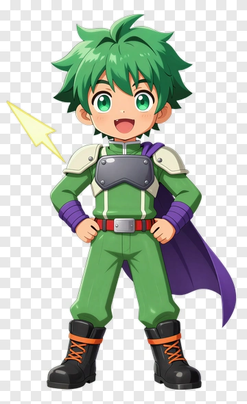 Green Haired Superhero Child PNG