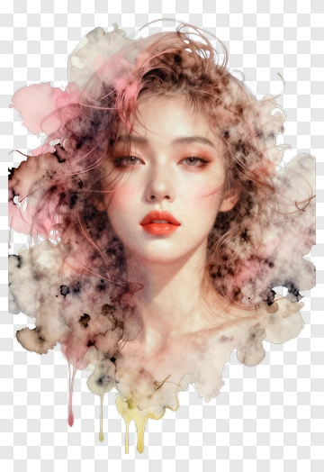 Portrait Of A Woman With Ink And Watercolor Effects PNG