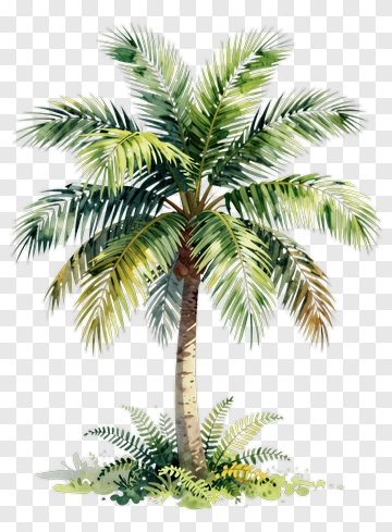Watercolor Palm Tree With Ferns PNG
