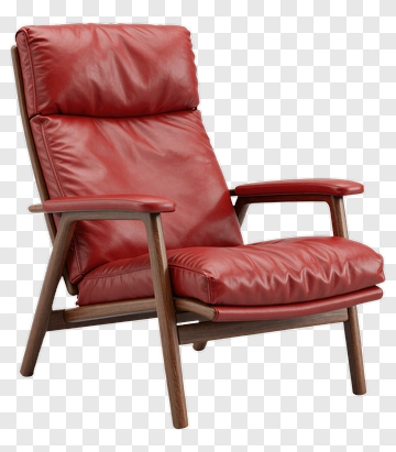Red Leather Recliner With Wooden Frame PNG