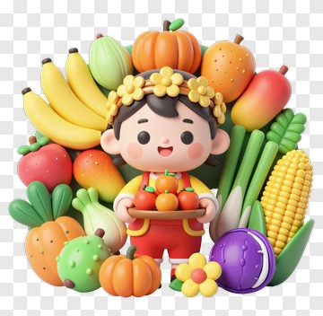 Child With Flower Crown Holding Fruit PNG