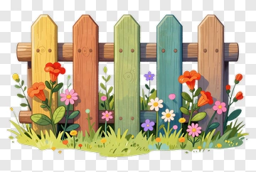 Colorful Fence With Flowers PNG