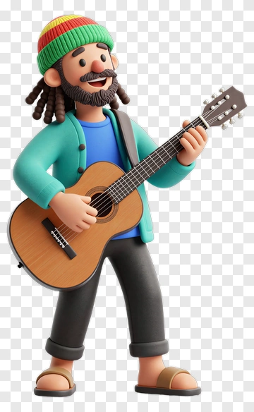 Cartoon Guitar Player With Dreadlocks PNG