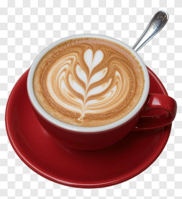 Latte Art In Red Coffee Cup PNG
