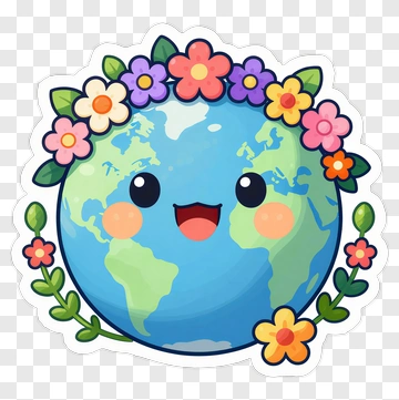 Smiling Earth With Floral Wreath PNG