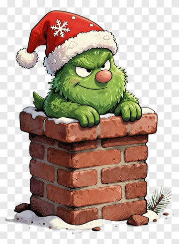 Grinch In Santa Hat Peeking From Chimney PNG