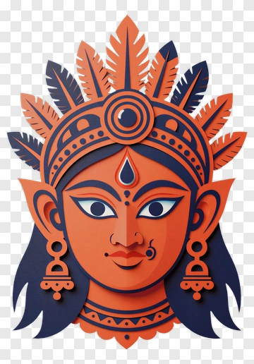Divine Deity Face With Feathered Crown PNG