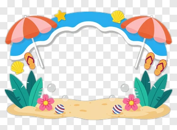 Beach Party Frame With Umbrellas And Seashells PNG