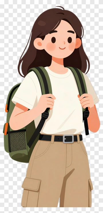 Happy Girl With Backpack PNG