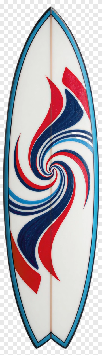 Surfboard With Red And Blue Swirl Design PNG