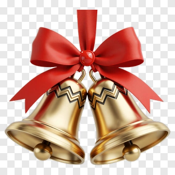 Golden Bells With Red Ribbon PNG