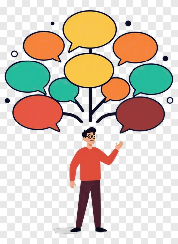 Man With Speech Bubbles Above His Head PNG