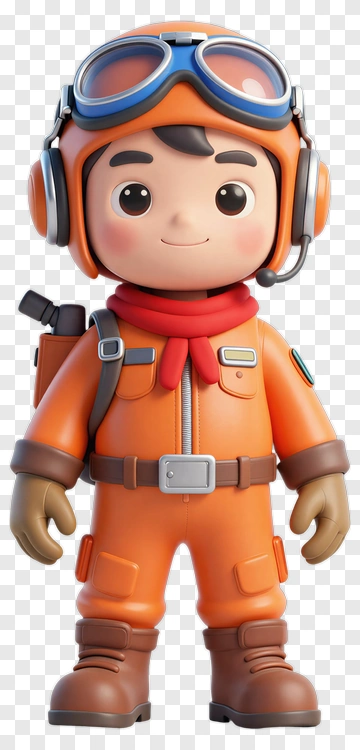 Cartoon Pilot In Orange Suit PNG