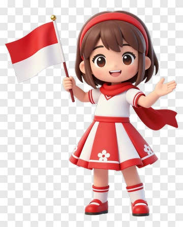 Cheerful Girl Holding Indonesian Flag PNG