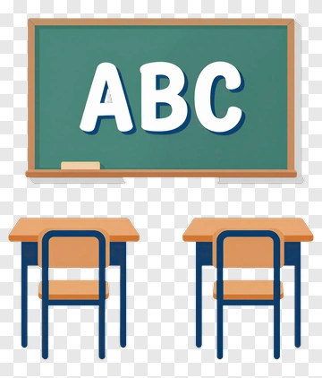 Blackboard With ABC And Desks PNG