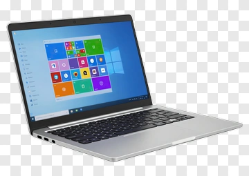 Silver Laptop With Windows Interface PNG