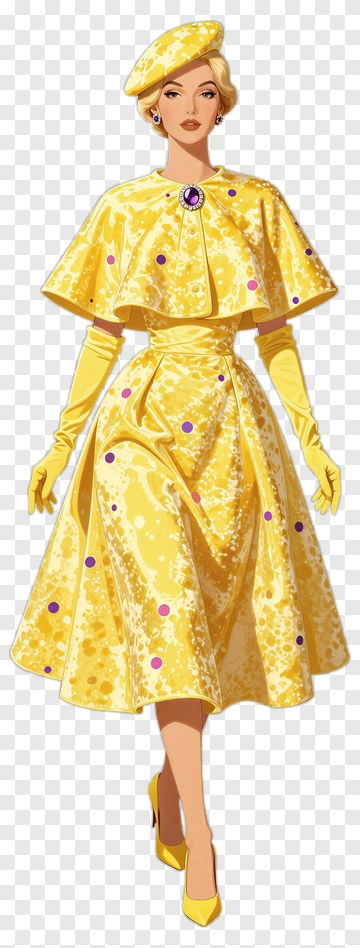 Woman In Yellow Polka Dot Dress PNG
