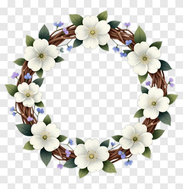 Flower Wreath With White Blooms And Green Leaves PNG