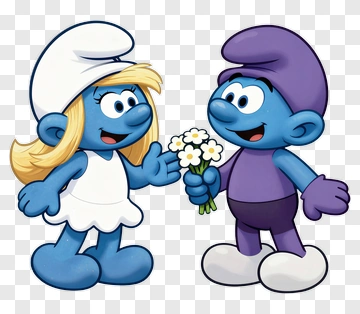 Smurfette And Smurf With Flowers PNG